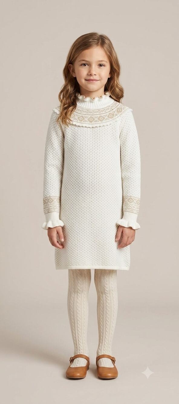 Janie And Jack Cream Gold Cotton Blend Sweater Dress NWT US 10
